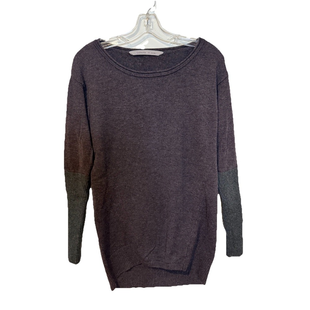 Athleta‎ Merino Wool Nopa Sweater Women's XS Plum Gray Thumb Hole Scoop Neck